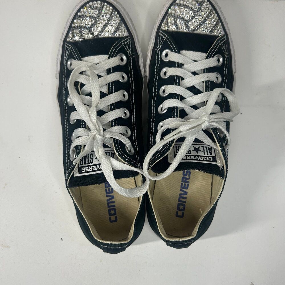 Converse Chuck Taylor All Star Low Top Black Rhinestone Toe Sneakers Men 5 Women - Picture 4 of 8